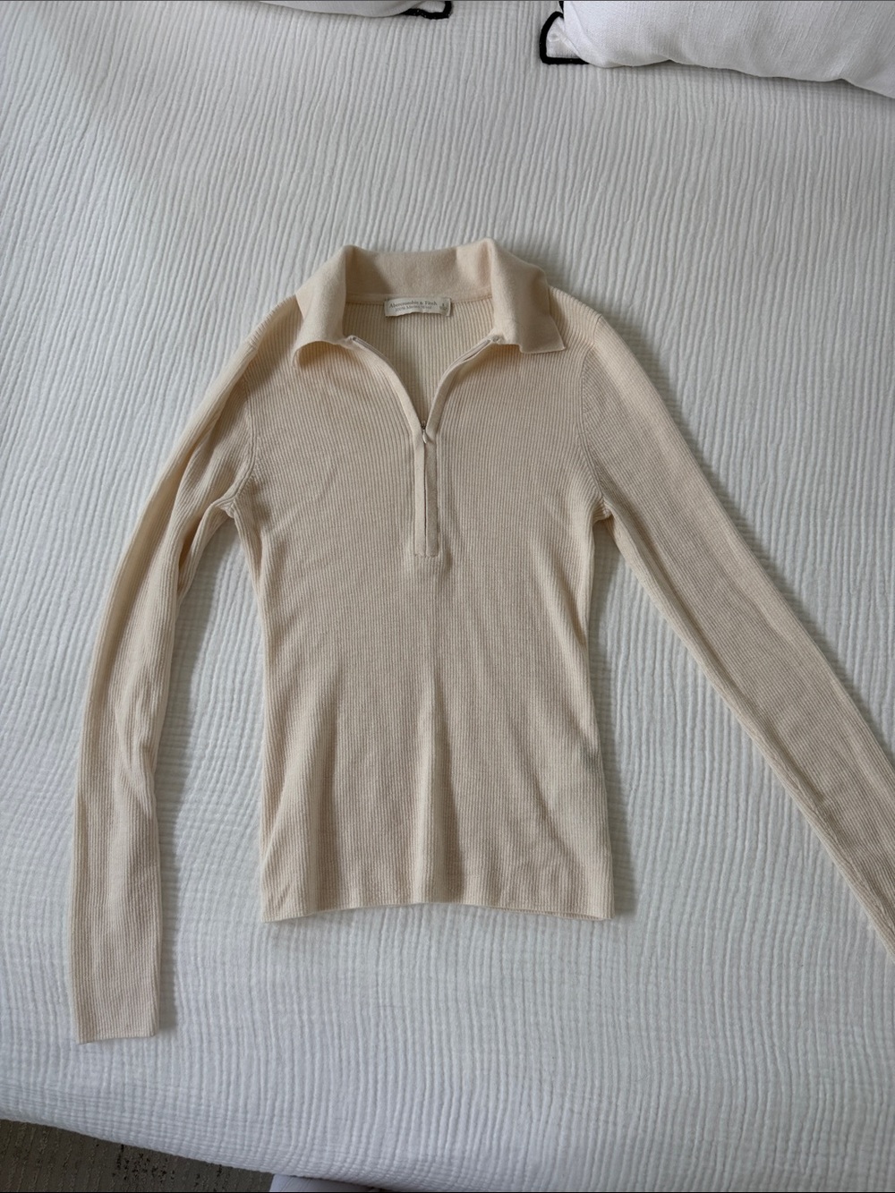 Abercrombie & Fitch Cream Ribbed Merino Half-Zip
